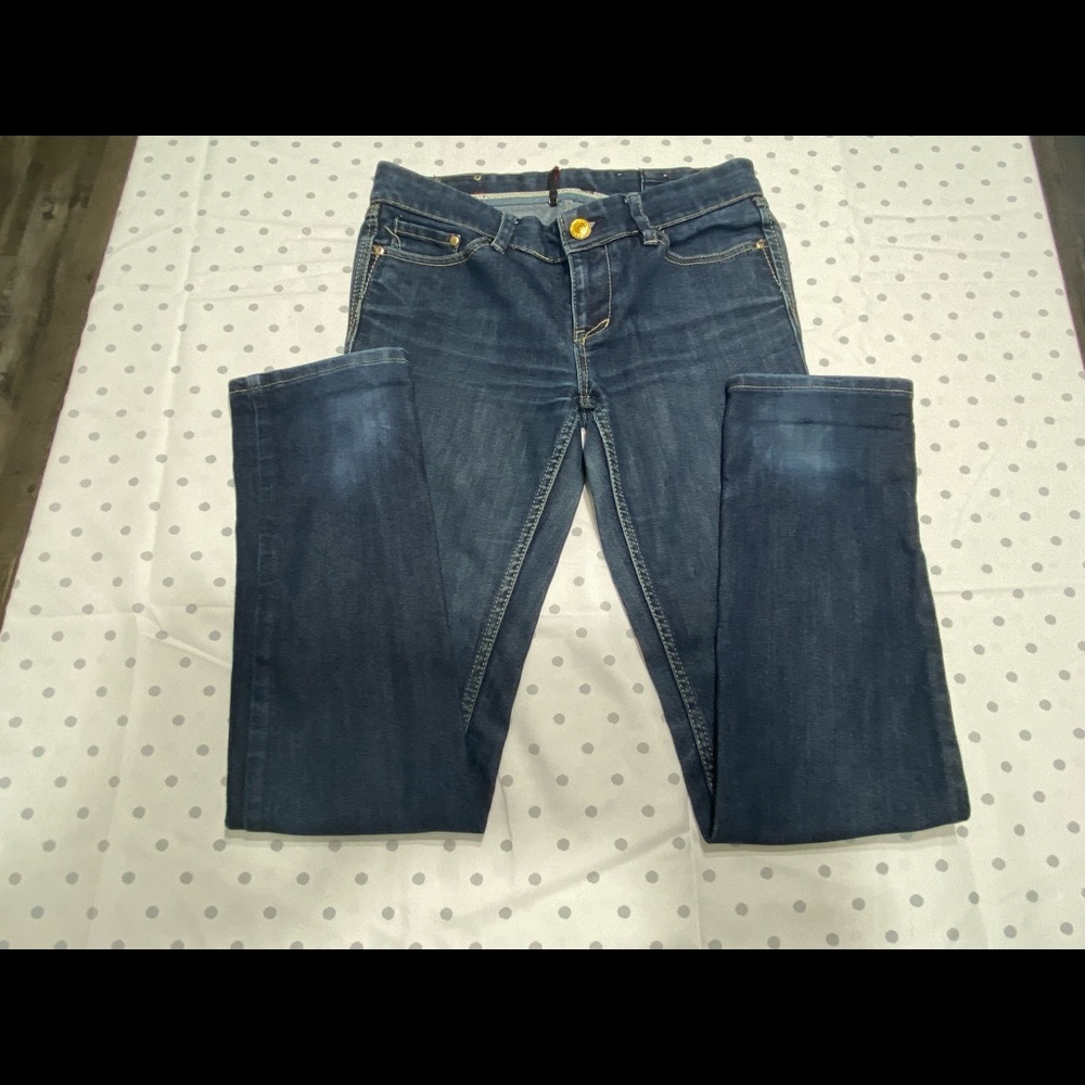 Marc Ecko Princess‎ Red Jeans Sz 5 Dark Wash Straight Leg Stretch Denim